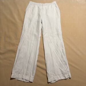 Old Navy Brand 100% Linen Pants Womens 10 White Cropped Lightweight Baggy Beach